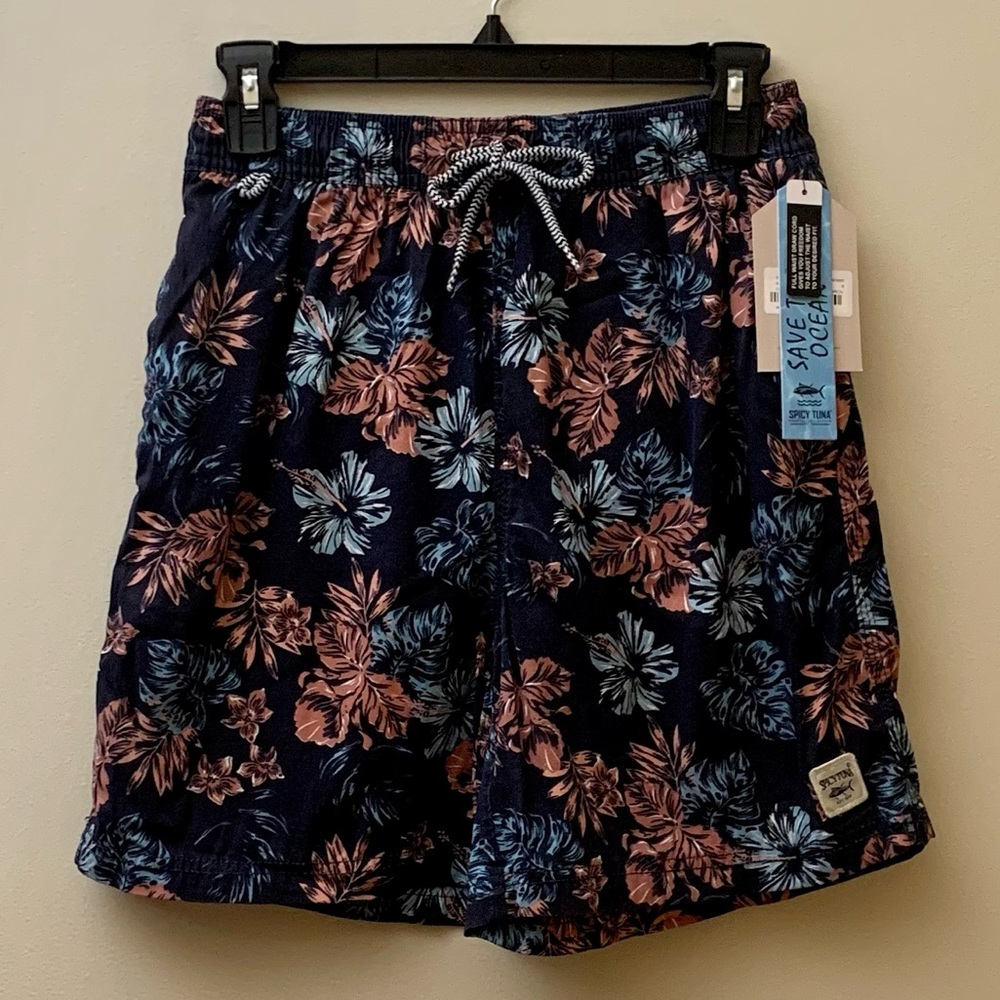 NWT - Spicy Tuna Men’s Swim Trunks - Drawstring Waist - SPF/UPF 50+ - Size S